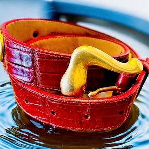Brighton Red Crocodile Embossed Leather Belt S